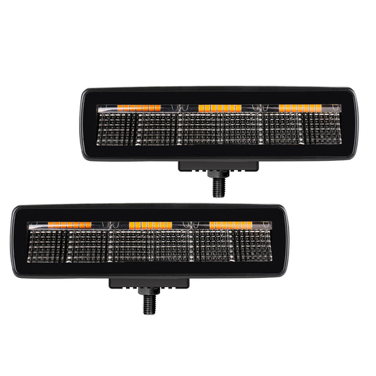 Go Rhino 750600622FBS Blackout Combo Series Lights Pair Of Sixline LED Flood Lights With Amber Accent Black