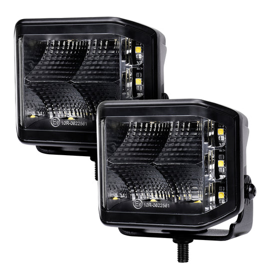 Go Rhino 750700321FCS Blackout Series Lights Pair Of 4x3 Cube LED Sideline Flood Light Kit Black