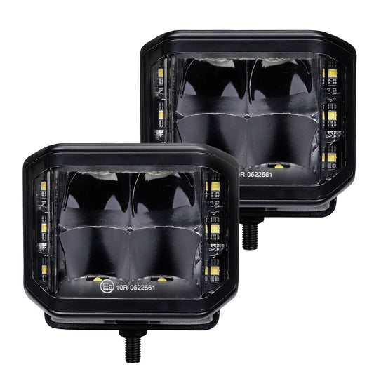 Go Rhino 750700321SCS Blackout Series Lights Pair Of 4x3 Cube LED Sideline Spot Light Kit Black