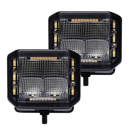 Go Rhino 750700322FCS Blackout Combo Series Lights Pair Of 4x3 Cube Sideline LED Flood Lights W/Amber Black