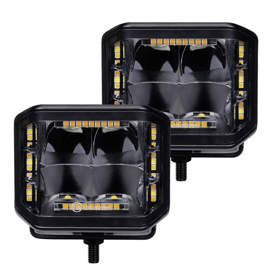 Go Rhino 750700322SCS Blackout Combo Series Lights Pair Of 4x3 Cube Sideline LEDSpot Lights W/ Amber Black