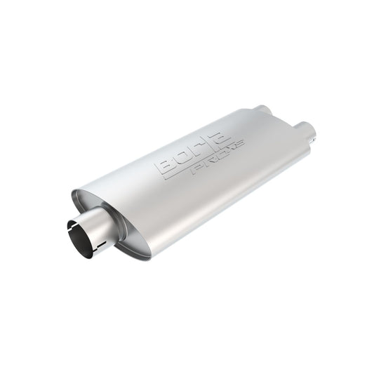 Borla ProXS Muffler 2.5in Center Inlet/ 2.5in Dual Outlet 4in x 9.5in Oval x 19in Long Body Notched Necks 400485