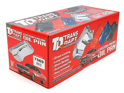 Trans-Dapt Performance Street And Strip Oil Pan; 1955-79 Sb Chevy 283-400 Into 1962-67 Chevy Ii Vega Monza; 6 Qts. Capacity; 8-1/4 In. Deep- Black 7569