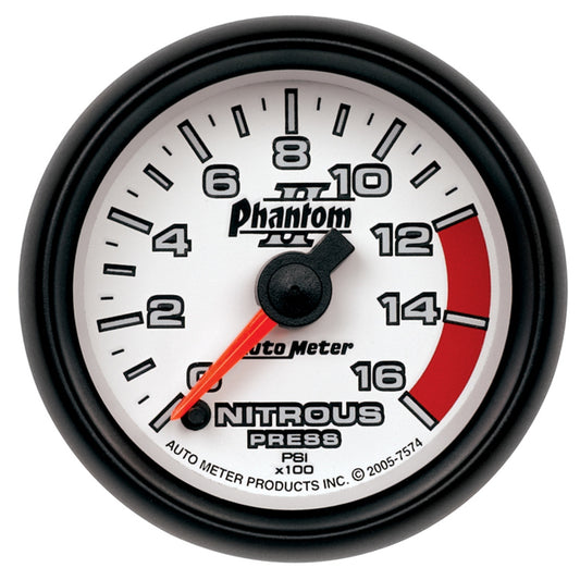 AutoMeter 2-1/16 in. NITROUS PRESSURE 0-1600 PSI PHANTOM II 7574