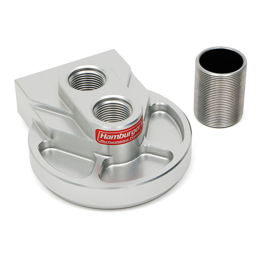 HAMBURGER'S PERFORMANCE PRODUCTS REMOTE OIL FILTER BASE; SINGLE FILTER; -12AN VERTICAL PORTS; USES A FRAM PH3786 FILTER (OR EQUIVALENT)- CNC MACHINED BILLET ALUMINUM 3309