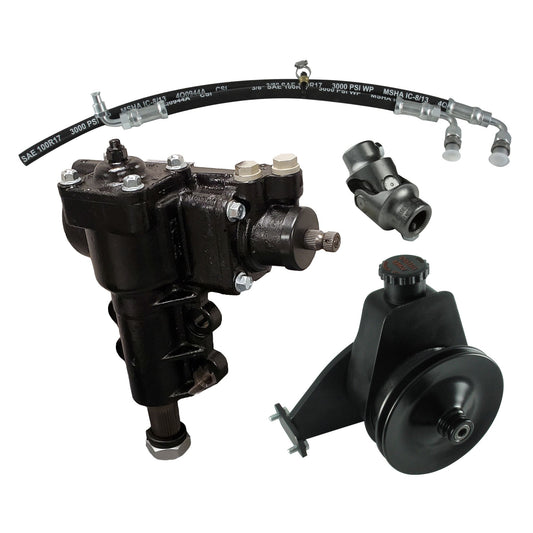 Borgeson - Steering Conversion Kit - P/N: 999060 - Power Steering Conversion Kit 66-77 Ford Bronco with factory M/S and 170/200 In-Line 6. Complete Kit includes P/S Box Pump Bracket & Pulley P/S Hoses and Universal Joint.