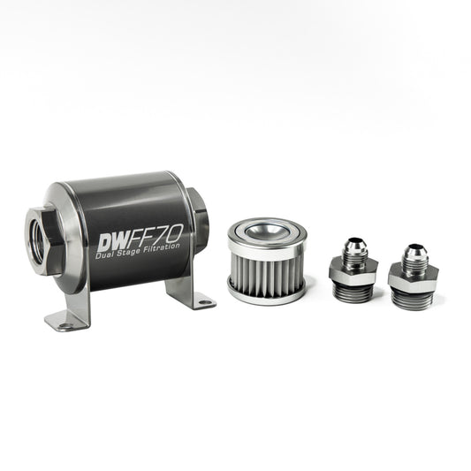 Deatschwerks In-line fuel filter element and housing kit, stainless steel 5 micron, -6AN, 70mm. Universal DEW-8-03-070-005K-6