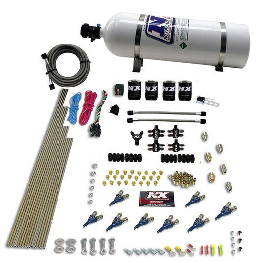 Nitrous Express 8 CYL PIRANHA DIRECT PORT 4 SOLENOIDS WITH 15LB BOTTLE (200-500HP EFI JETs) NX-80001EFI-15