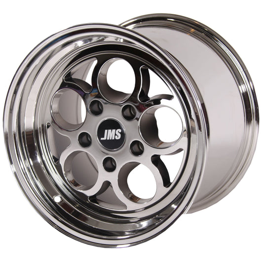 JMS Savage Series Race Wheels - White Chrome; 15 inch X 10 inch Rear Wheel w/ Lug Nuts -- Fits 1994-2004 Mustang GT and V6 S1510626FZ