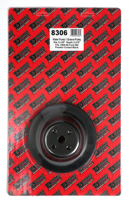 Trans-Dapt Performance Water Pump Pulley; 1 Groove; 1965-1966 Ford 289; O.E. Water Pump- Asphalt Black Powder Coat 8306