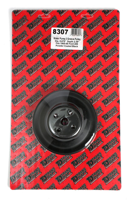 Trans-Dapt Performance Water Pump Pulley; 2 Groove; 1965-1966 Ford 289; O.E. Water Pump- Asphalt Black Powder Coat 8307