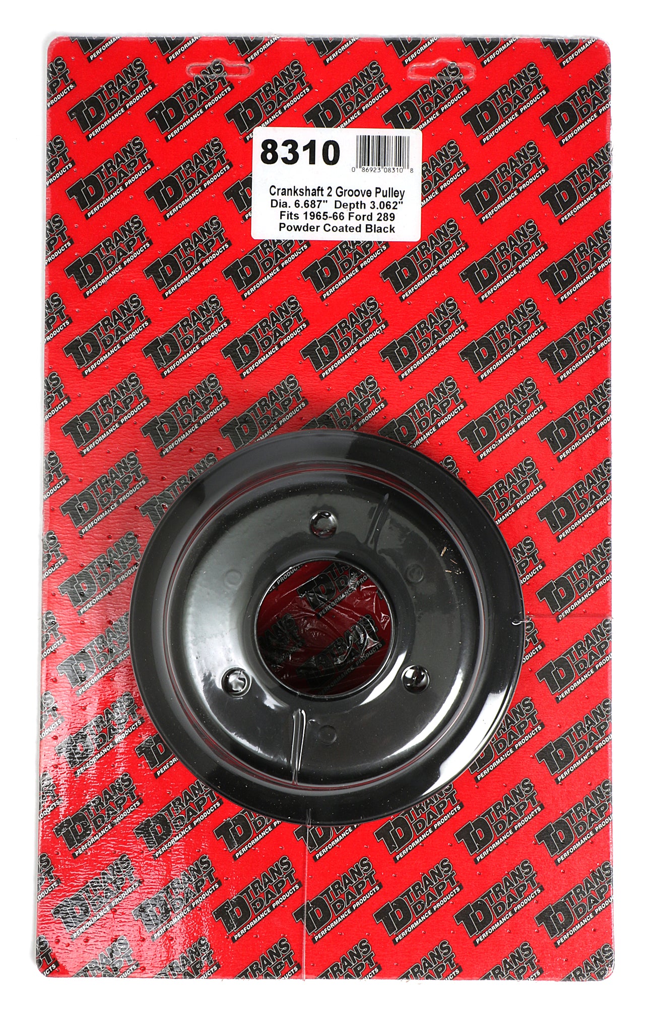 Trans-Dapt Performance Crankshaft Pulley; 2 Groove; 1965-1966 Ford 289; O.E. Water Pump- Asphalt Black Powder Coat 8310