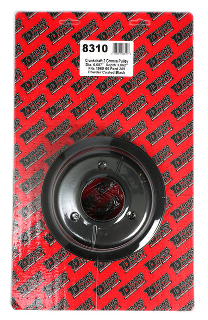 Trans-Dapt Performance Crankshaft Pulley; 2 Groove; 1965-1966 Ford 289; O.E. Water Pump- Asphalt Black Powder Coat 8310