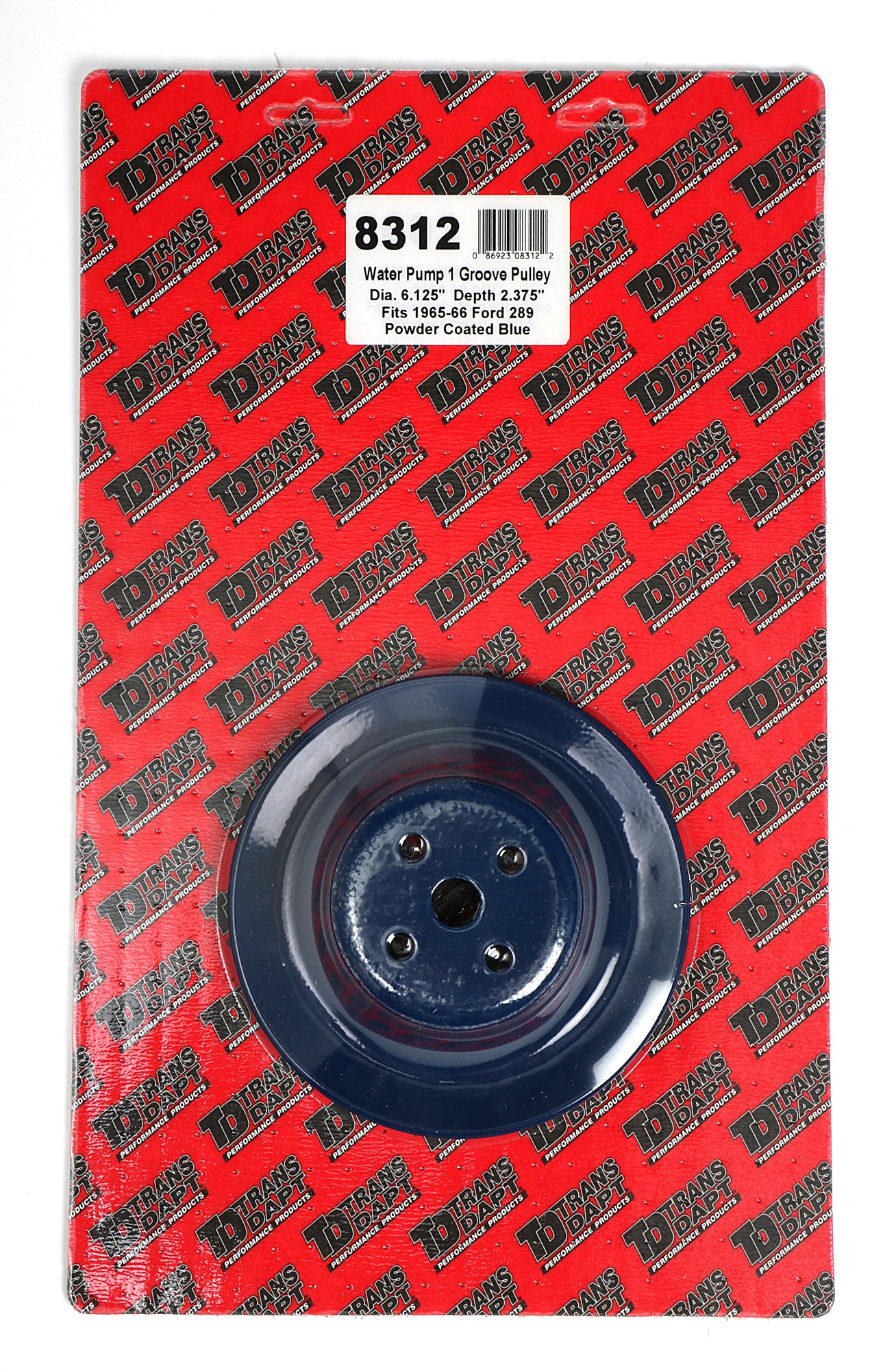 Trans-Dapt Performance Water Pump Pulley; 1 Groove; 1965-1966 Ford 289; O.E. Water Pump- Ford Blue Powder Coated 8312