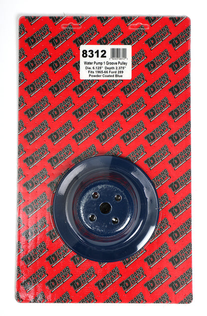 Trans-Dapt Performance Water Pump Pulley; 1 Groove; 1965-1966 Ford 289; O.E. Water Pump- Ford Blue Powder Coated 8312