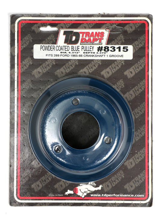 Trans-Dapt Performance Crankshaft Pulley; 1 Groove; 1965-1966 Ford 289; O.E. Water Pump- Ford Blue Powder Coated 8315