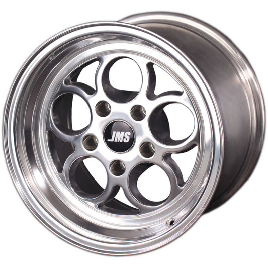 JMS Savage Series Race Wheels - Polished Finish; 15 inch X 10 inch Rear Wheel w/ Lug Nuts -- Fits 1994-2004 Mustang GT and V6 S1510626FP