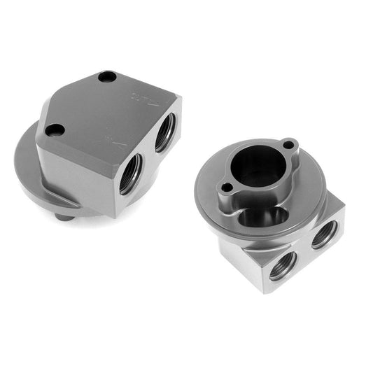 HAMBURGER'S PERFORMANCE PRODUCTS 90 BOLT-ON STYLE OIL FILTER BYPASS ADAPTER; SB AND BB CHEVY ENGINES; BILLET ALUMINUM 3328