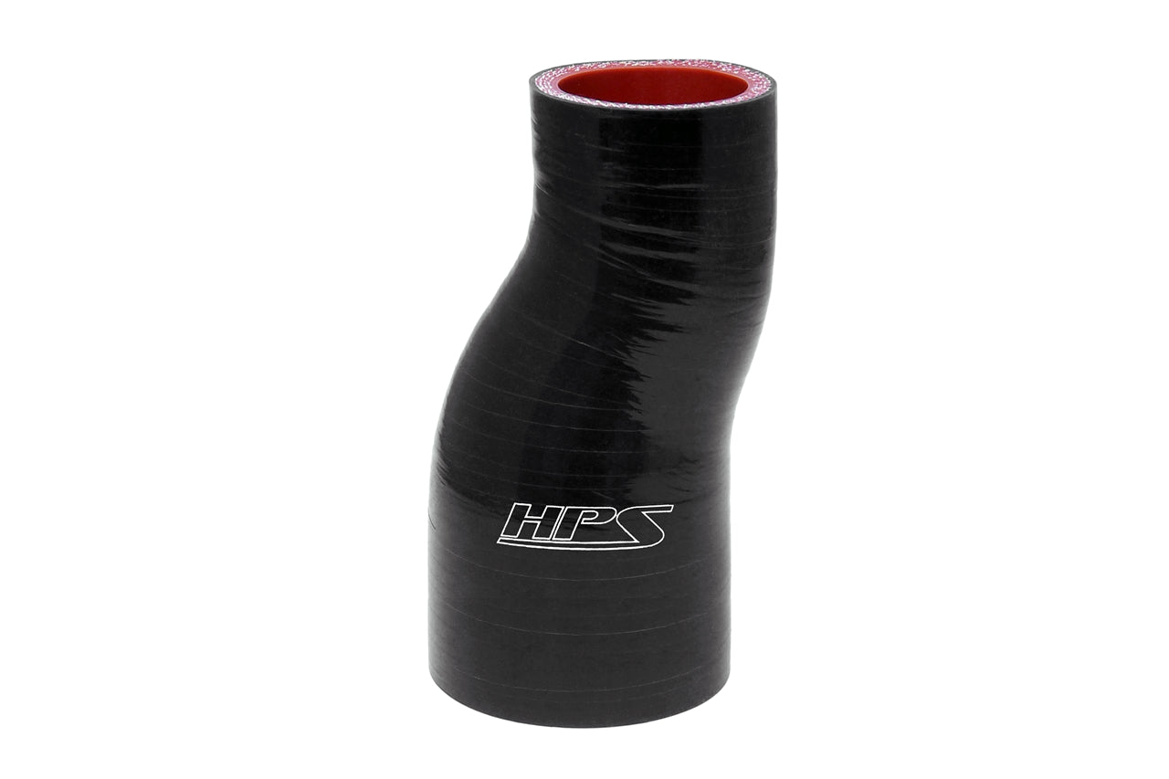 HPS Performance High Temp. 4-ply Silicone Offset Reducer 2 1/4" - 2 1/2" ID 6" Length Black HTSOR-225-250-L6-BLK