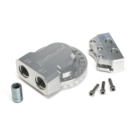 HAMBURGER'S PERFORMANCE PRODUCTS MULTI-POSITION REMOTE OIL FILTER RELOCATION BASE; PH8A (OR EQUIVALENT); -12AN PORTS- BILLET ALUMINUM 3344