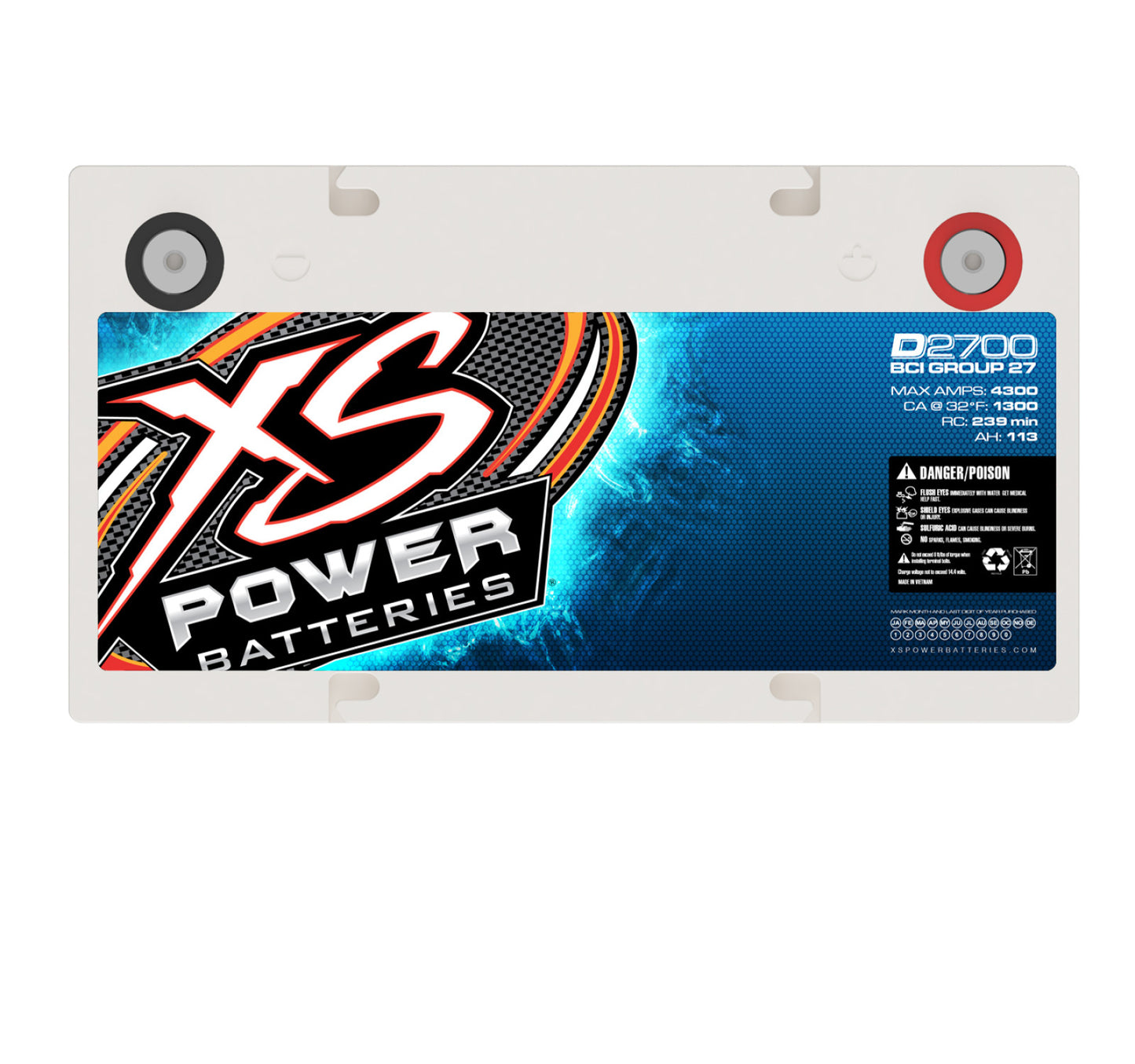 XS Power Batteries 12V AGM D Series Batteries - M6 Terminal Bolts Included 4300 Max Amps D2700