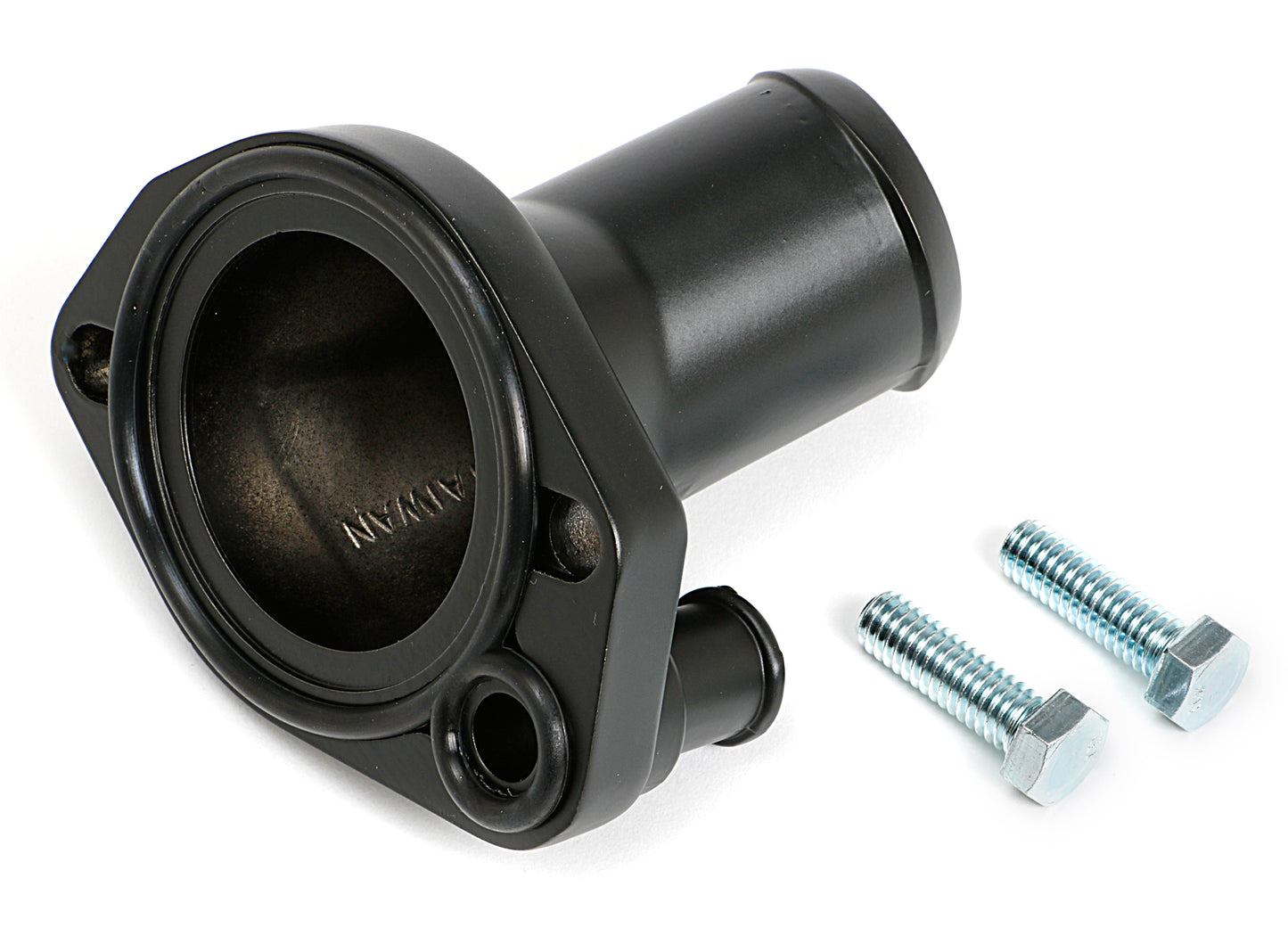 Trans-Dapt Performance Asphalt Black Powder-Coated Water Neck (Thermostat Housing); Sb Ford 260-351W (45 Degree) 8582