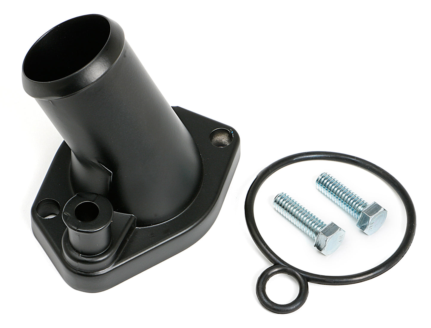 Trans-Dapt Performance Asphalt Black Powder-Coated Water Neck (Thermostat Housing); Sb Ford 260-351W (45 Degree) 8582