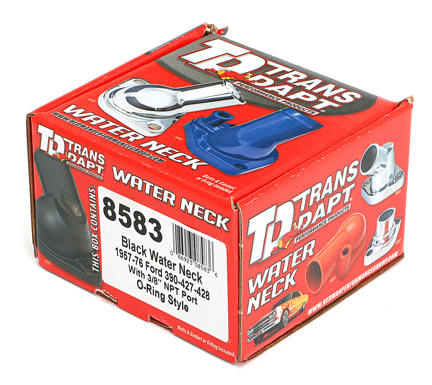 Trans-Dapt Performance Asphalt Black Powder-Coated Water Neck (Thermostat Housing); Ford 390-428 (3/8 In. Npt Port); Gasket Seal 8583