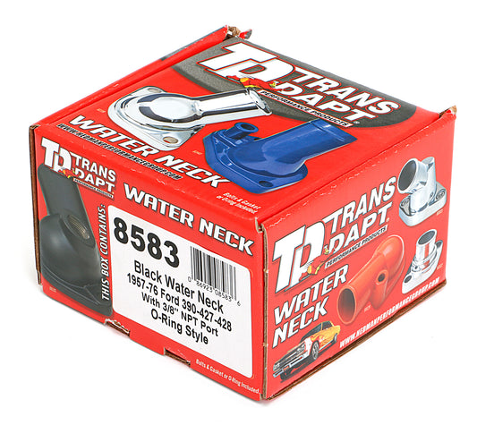 Trans-Dapt Performance Asphalt Black Powder-Coated Water Neck (Thermostat Housing); Ford 390-428 (3/8 In. Npt Port); Gasket Seal 8583