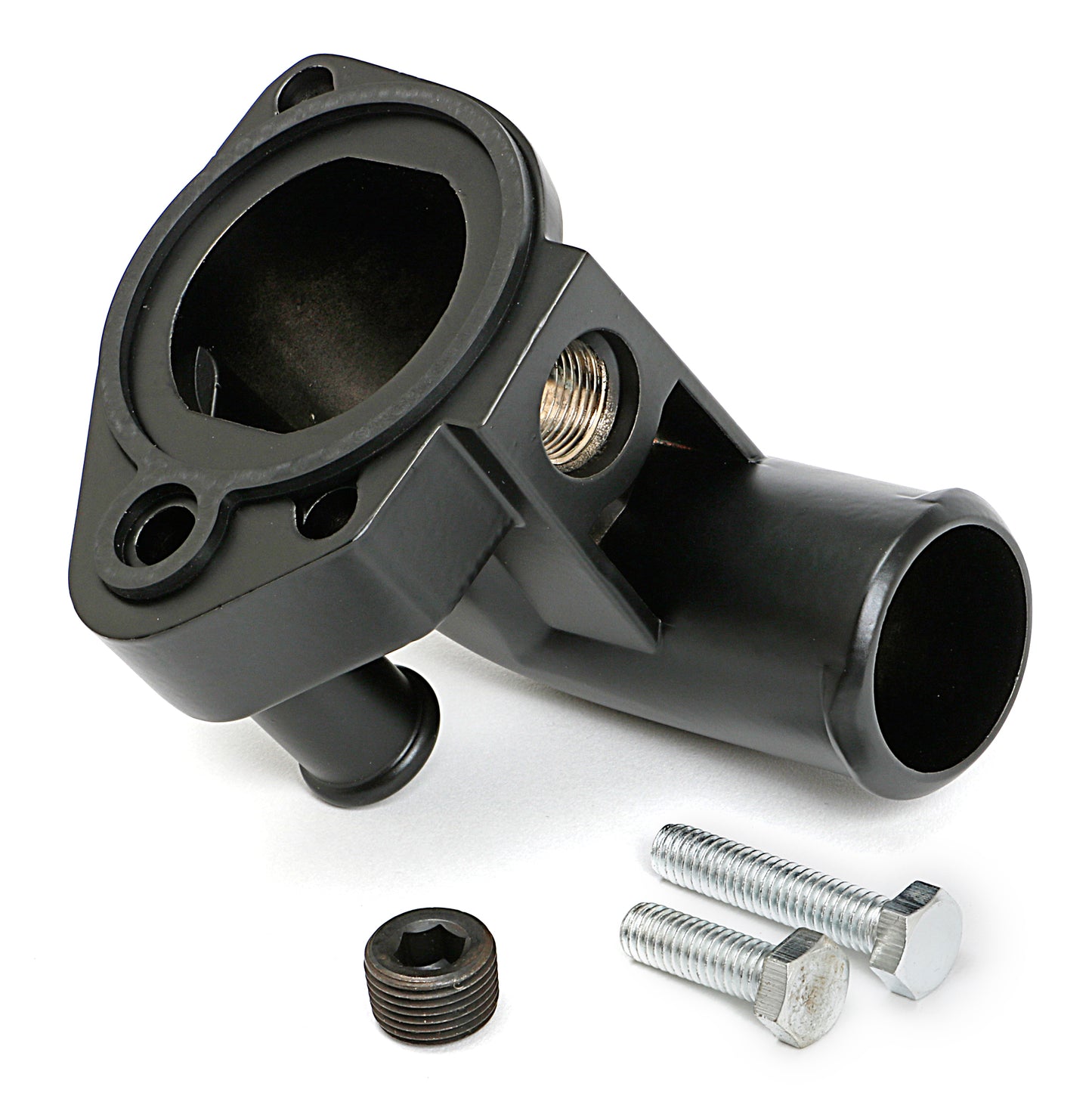 Trans-Dapt Performance Asphalt Black Powder-Coated Water Neck (Thermostat Housing); 79-95 Mustang 8585