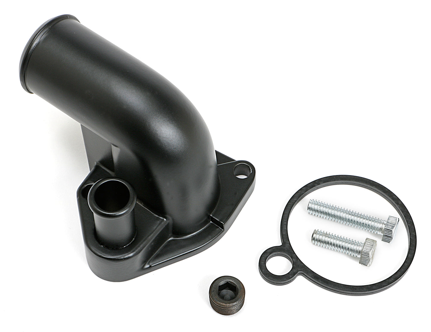 Trans-Dapt Performance Asphalt Black Powder-Coated Water Neck (Thermostat Housing); 79-95 Mustang 8585