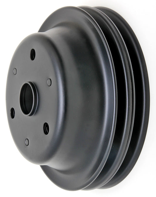 Trans-Dapt Performance Crankshaft Pulley; 2 Groove; 1969-1985 Chevrolet 283-350; Long Water Pump- Asphalt Black Powder Coat 8607