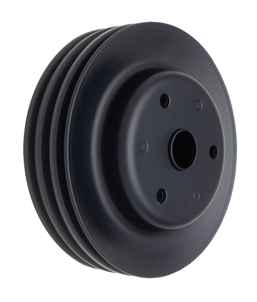 Trans-Dapt Performance Crankshaft Pulley; 3 Groove; 1969-1985 Chevrolet 283-350; Long Water Pump- Asphalt Black Powder Coat 8608