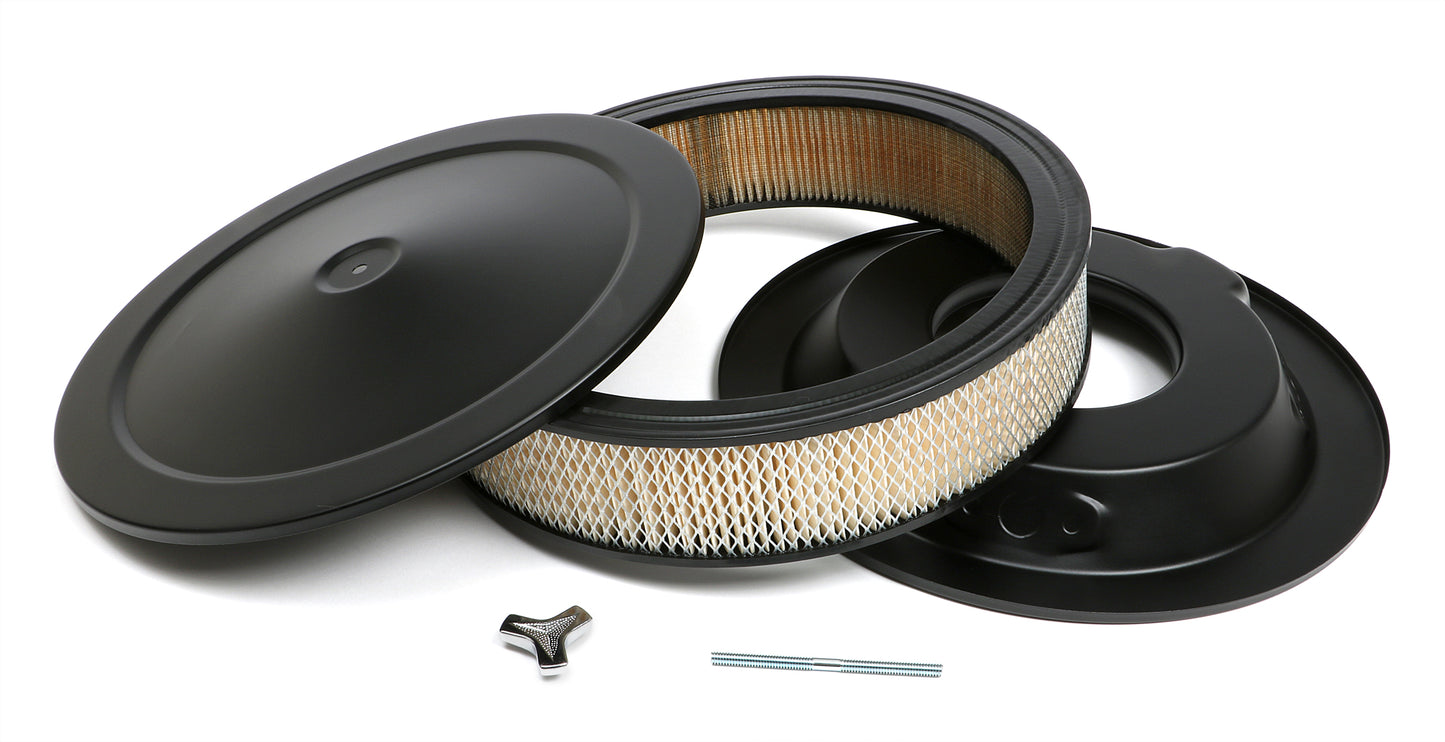 Trans-Dapt Performance Powder Coated Muscle Car Style Air Cleaner Set; 14 In. Diameter; 3 In. Tall- Asphalt Black 8640