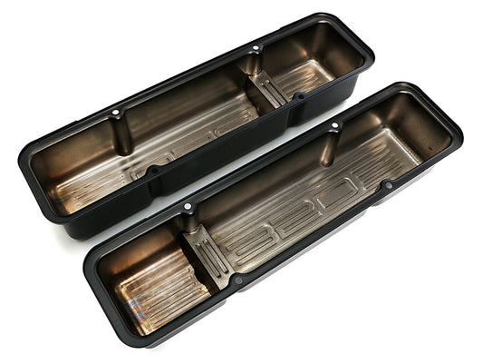 Trans-Dapt Performance Chevy 350 Logo Tall Asphalt Black Powder Coated Valve Covers 8677