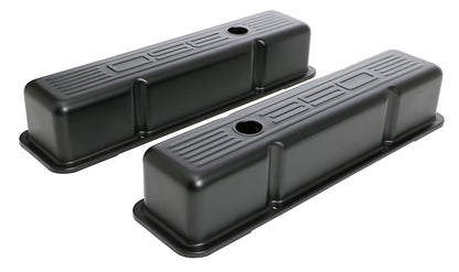 Trans-Dapt Performance Chevy 350 Logo Tall Asphalt Black Powder Coated Valve Covers 8677