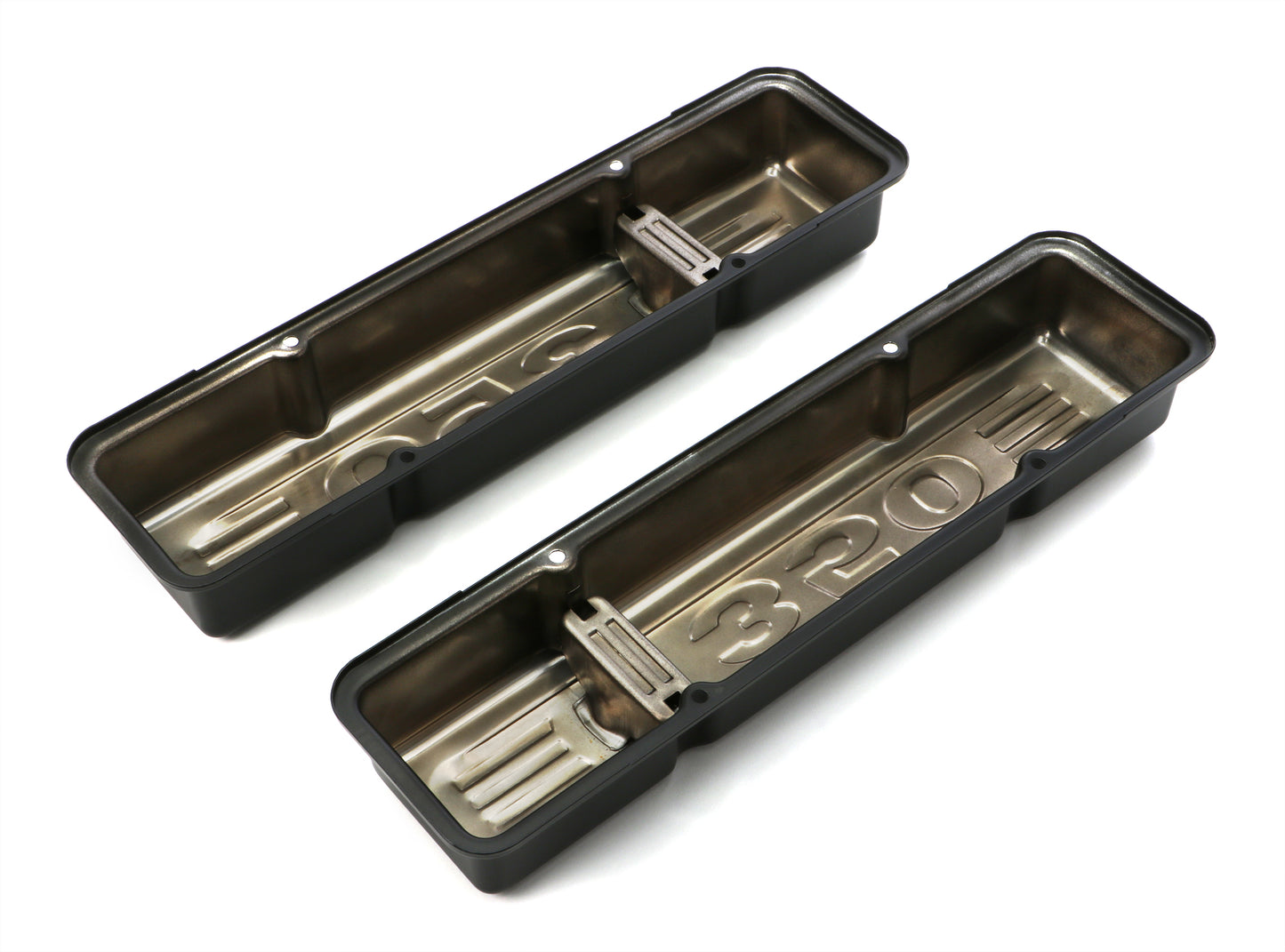 Trans-Dapt Performance Chevy 350 Logo Short Asphalt Black Powder Coated Valve Covers 8678