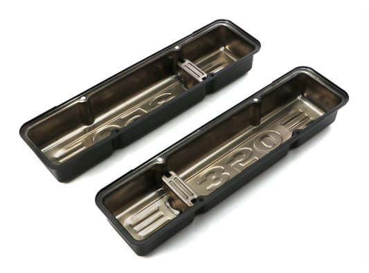 Trans-Dapt Performance Chevy 350 Logo Short Asphalt Black Powder Coated Valve Covers 8678