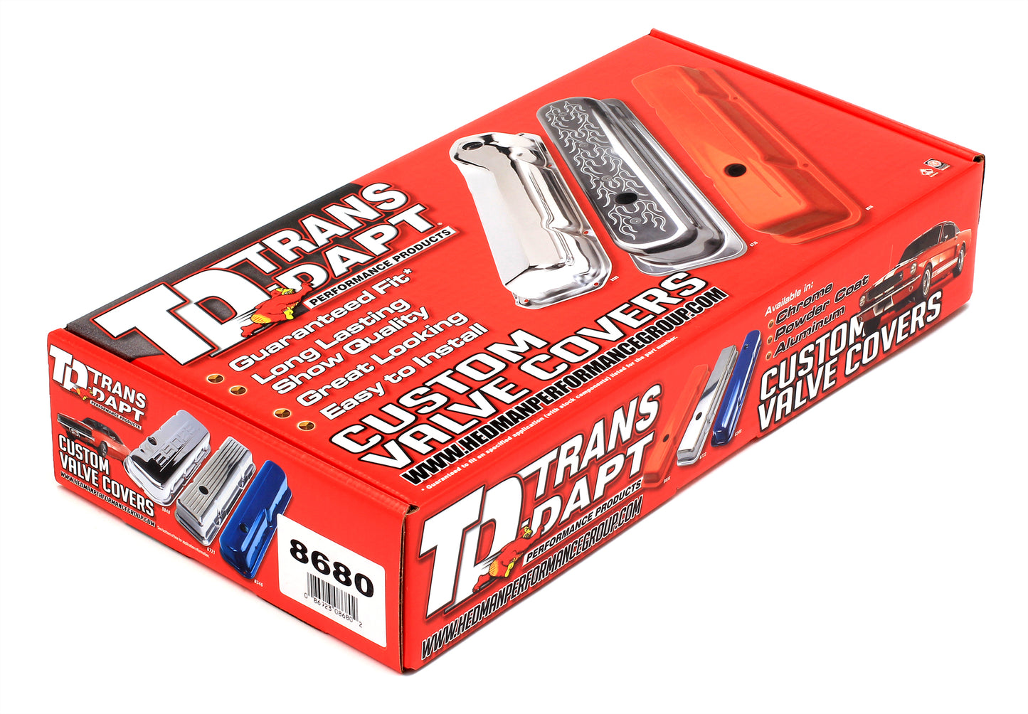 Trans-Dapt Performance Chevy 327 Logo Short Asphalt Black Powder Coated Valve Covers 8680