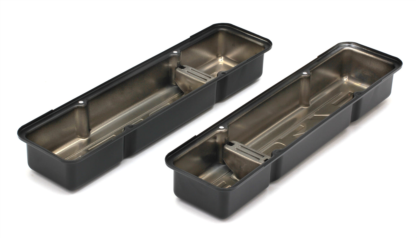 Trans-Dapt Performance Chevy 327 Logo Short Asphalt Black Powder Coated Valve Covers 8680