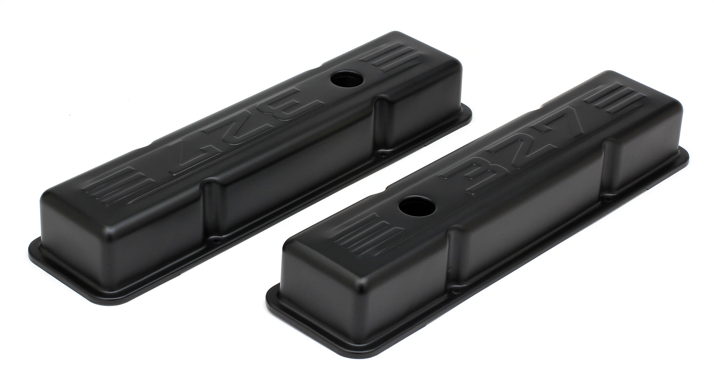 Trans-Dapt Performance Chevy 327 Logo Short Asphalt Black Powder Coated Valve Covers 8680