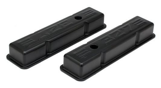 Trans-Dapt Performance Chevy 327 Logo Short Asphalt Black Powder Coated Valve Covers 8680
