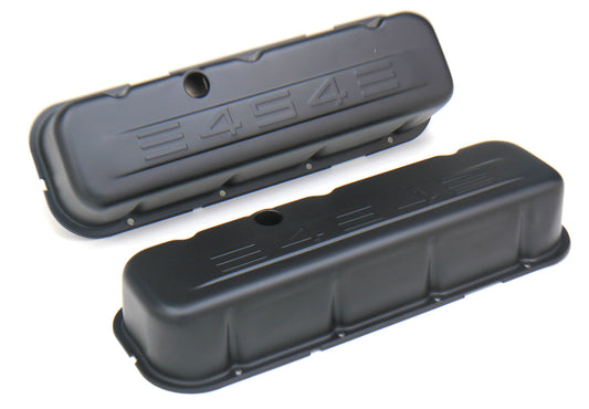 Trans-Dapt Performance Chevy 454 Logo Tall Asphalt Black Powder Coated Valve Covers 8681