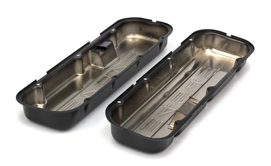 Trans-Dapt Performance Chevy 454 Logo Short Asphalt Black Powder Coated Valve Covers 8682