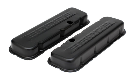 Trans-Dapt Performance Chevy 502 Logo Short Asphalt Black Powder Coated Valve Covers 8683