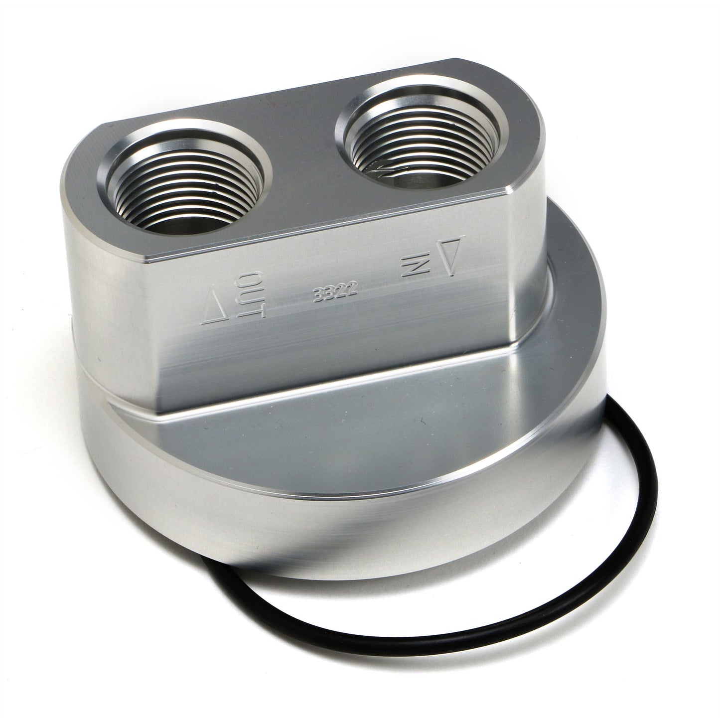 HAMBURGER'S PERFORMANCE PRODUCTS SPIN-ON BYPASS ADAPTER; CHEVY V6 4 CYLINDER; 18MMX1.5 FILTER THREADS; -12AN PORTS- BILLET ALUMINUM 3322