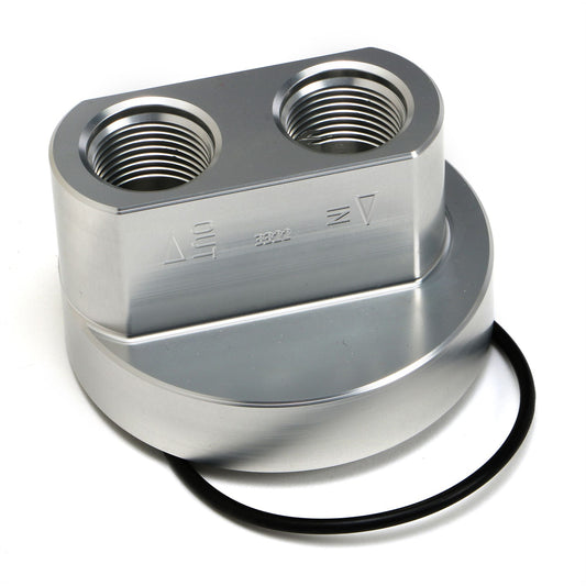 HAMBURGER'S PERFORMANCE PRODUCTS SPIN-ON BYPASS ADAPTER; CHEVY V6 4 CYLINDER; 18MMX1.5 FILTER THREADS; -12AN PORTS- BILLET ALUMINUM 3322