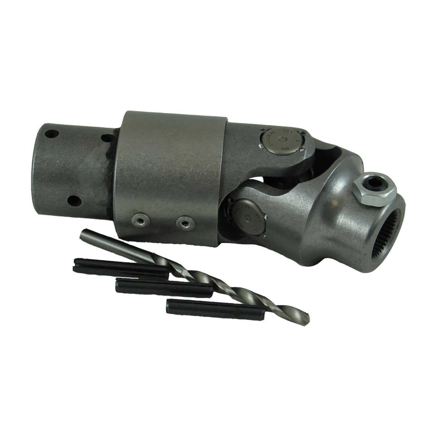 Borgeson - Vibration Reducer - P/N: 036425 - Steel single universal joint and vibration reducer combination. Fits stock Mopar columns to Borgeson conversion box. Includes drill bit and pins for installation.