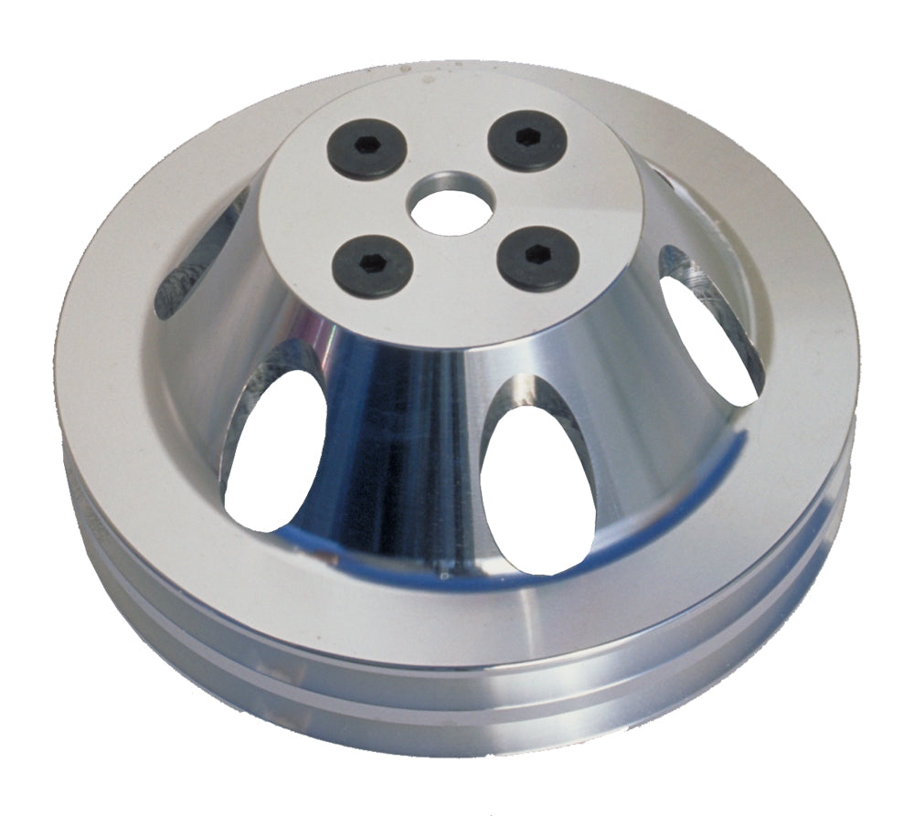 Trans-Dapt Performance Water Pump Pulley; 2 Groove; 1955-1968 Chevrolet 396-454; Short Water Pump- Polished Aluminum 8891