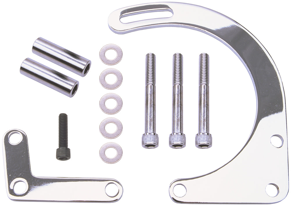 Trans-Dapt Performance Low Mount Alternator Bracket (Lower Left Side); 2 Piece; 1955-1968 Chevrolet 283-350- Chrome 8990